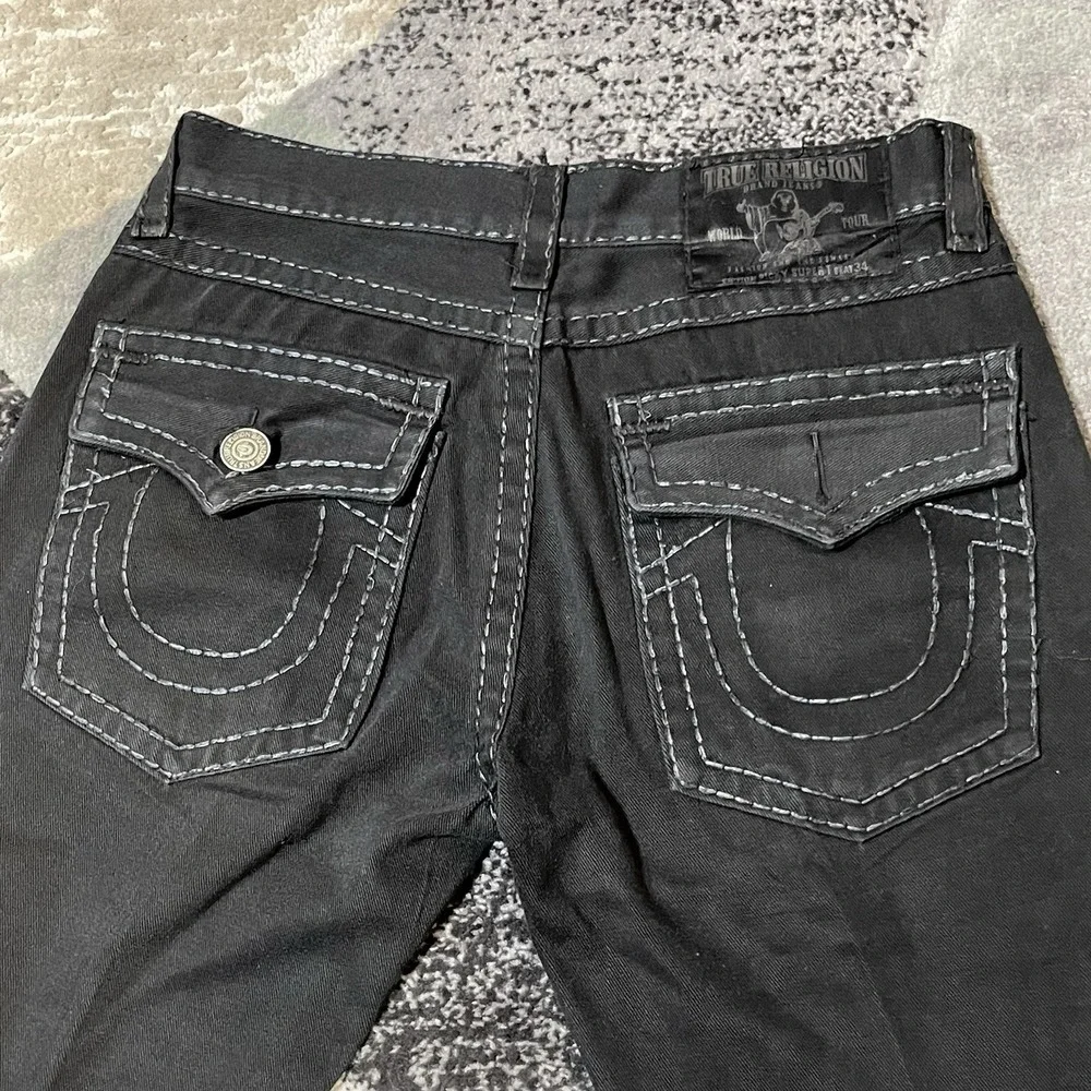 True Religion Ricky Super T Jeans Men 34x32 Black‎ Flap Pocket Thick Stitch USA